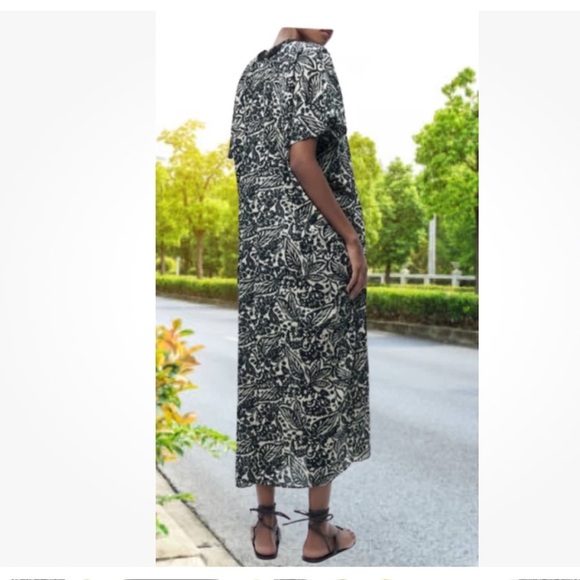 ZARA OVERSIZED BLACK / BEIGE PRINTED TUNIC DRESS 100% Cotton sz XS - Picture 5 of 13